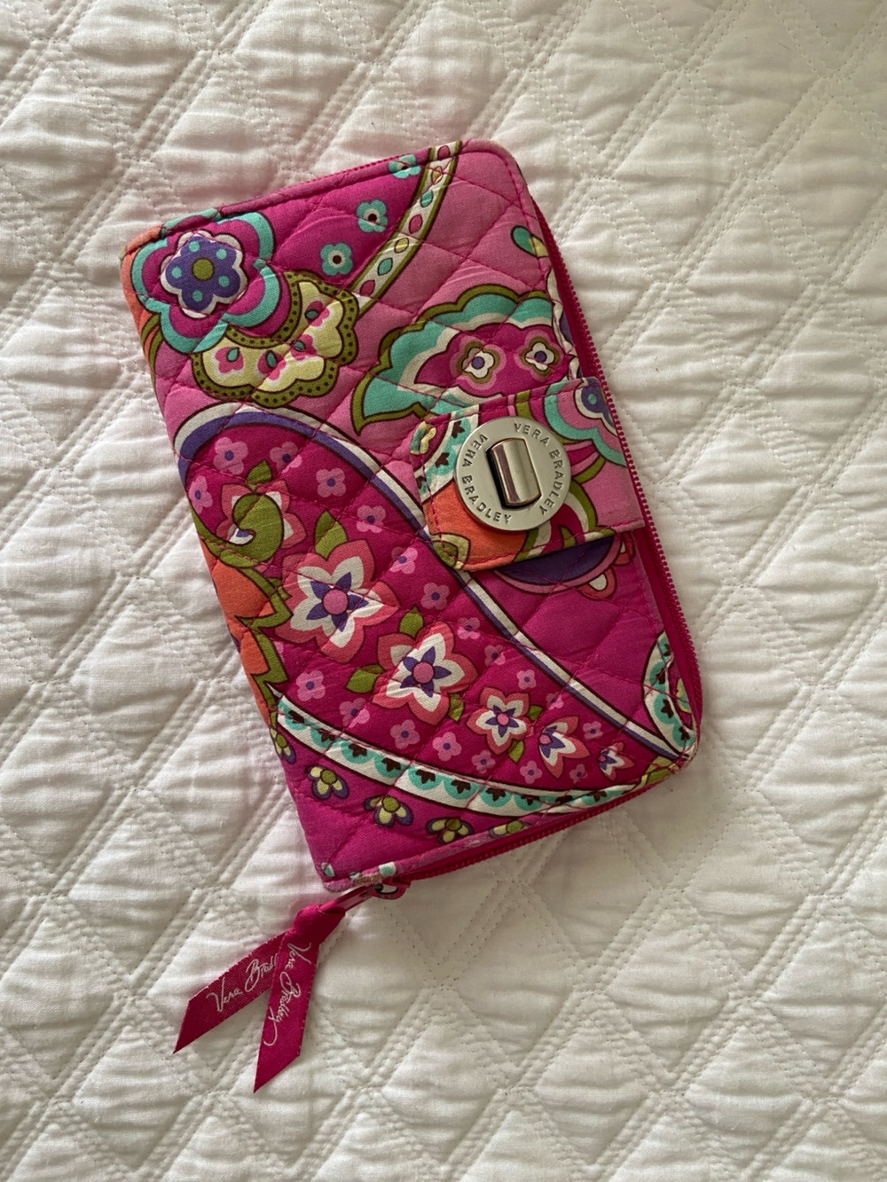 Vera Bradley Pink Floral Quilted Turn-Lock Wristlet